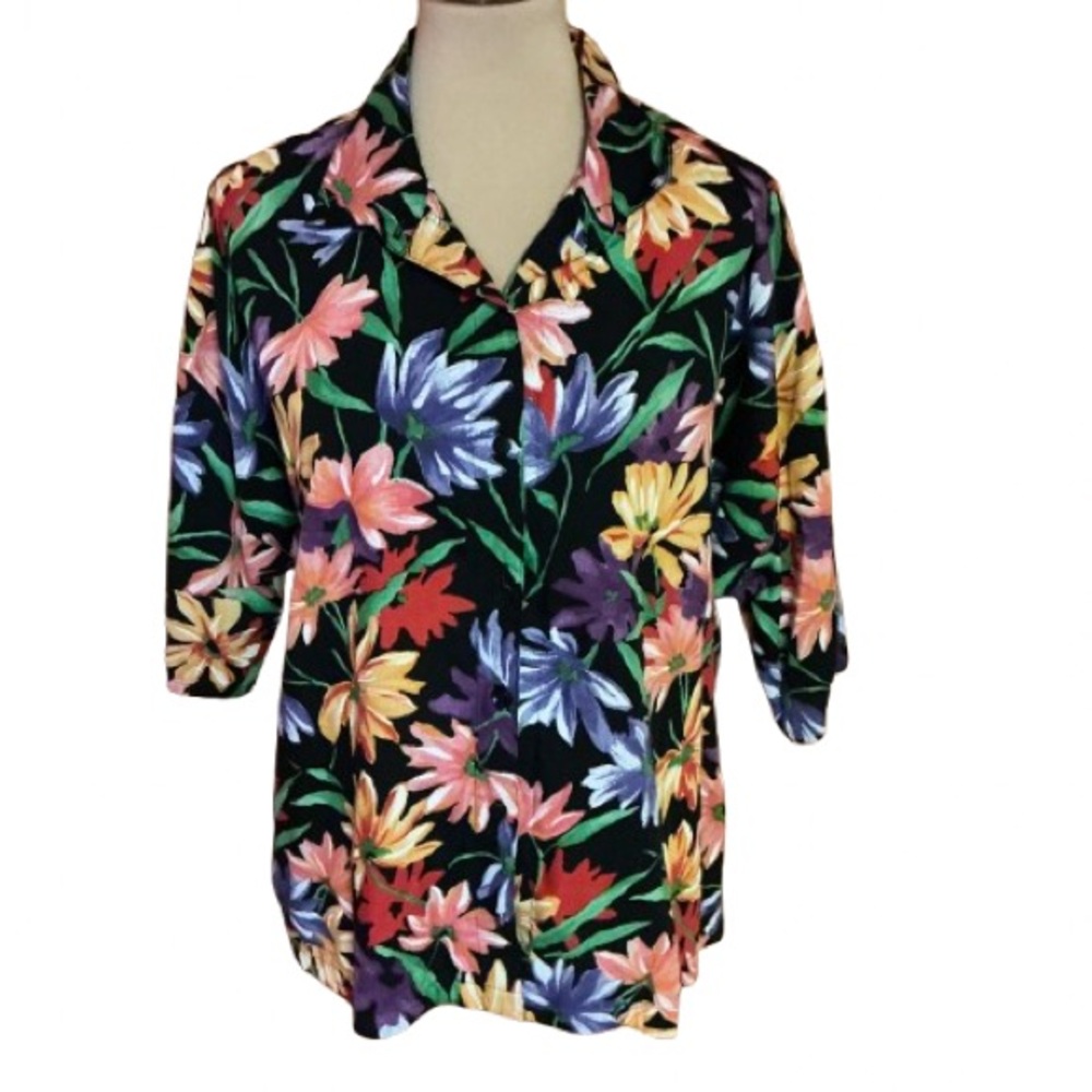 Vtg 80s bright floral Hawaiian shirt